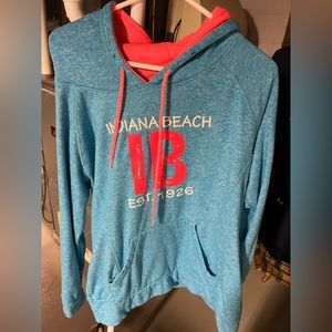 Indiana Beach hoodie, light blue and coral,